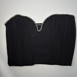 NWT Zara Women’s Black Crop Top Corset with Silver Crystal Accents, Medium
